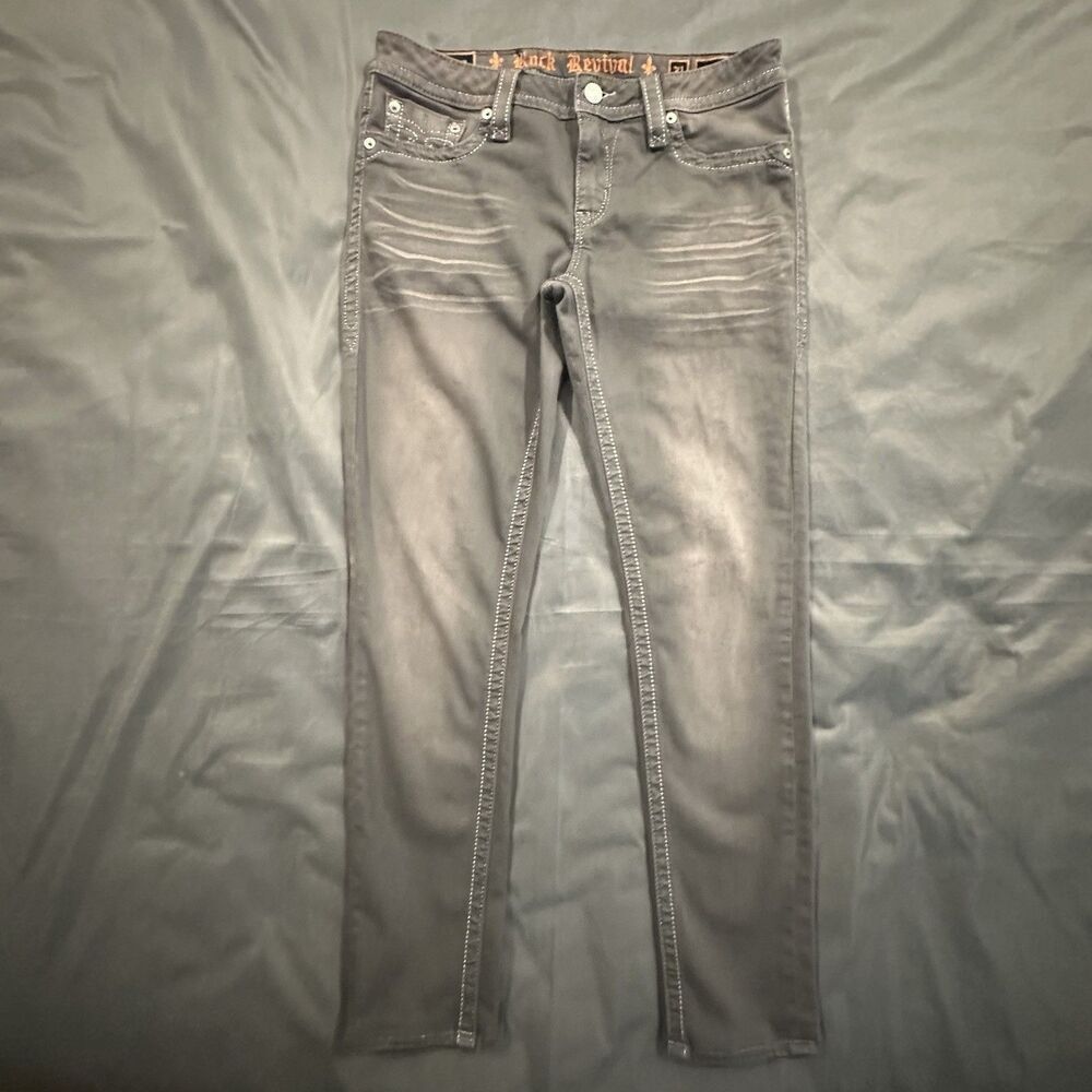 Rock Revival Arjean Womens 31 Skinny Stretch Gray Contrast Stitching Y2K Grunge